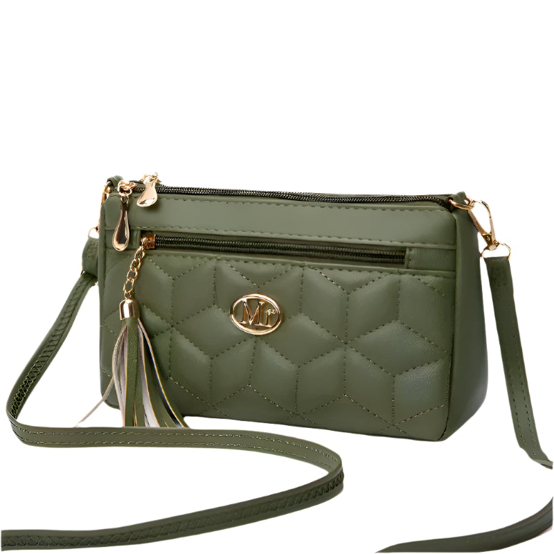 Hemasa Double Zipper Crossbody Diamond Lattice Shoulder Bag Tassel Decoration  Zipper handBag