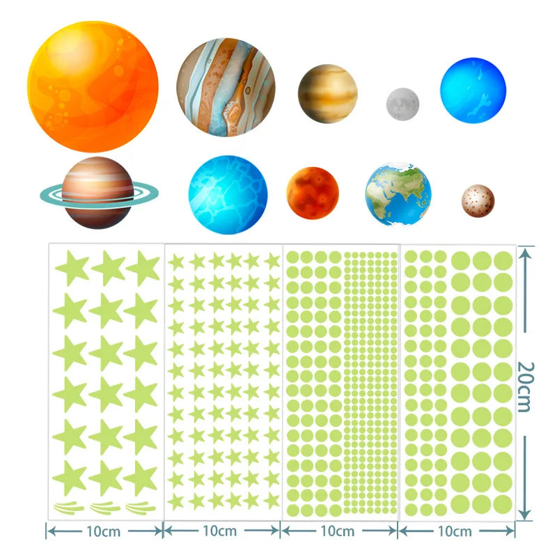 Tejesa Nine Planets Dot Star Night Light Stickers Bedroom Fluorescent Wall Decor