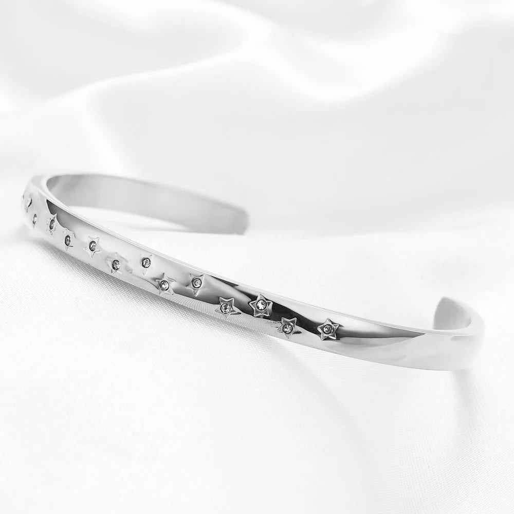 VQYSKO Star Bracelet Zircon Bangle Stacking Open Cuff Woman Jewelry Gifts For Her
