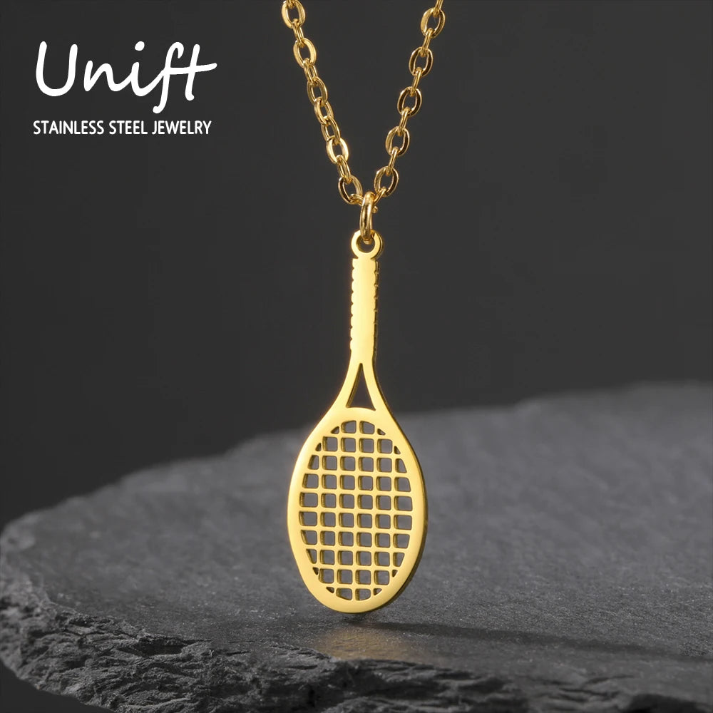 Unift Beach Tennis Racket Necklaces for Sport Girl Stainless Steel Neck Chain Choker Tennis Player Jewelry Women Accessories