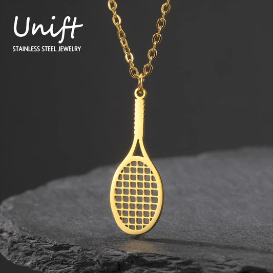 Unift Beach Tennis Racket Necklaces for Sport Girl Stainless Steel Neck Chain Choker Tennis Player Jewelry Women Accessories