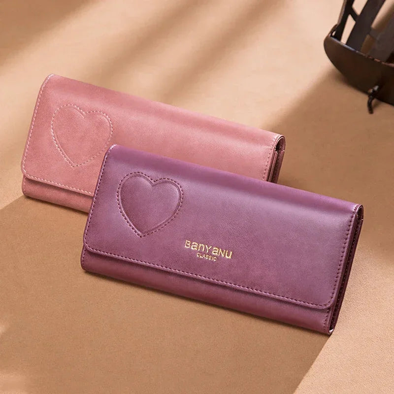 Genuine Leather Rfid Long Women Wallets Clutch Zipper Coin Pocket Female Cute Heart Wallet Card Holder Phone Bag New Women Purse