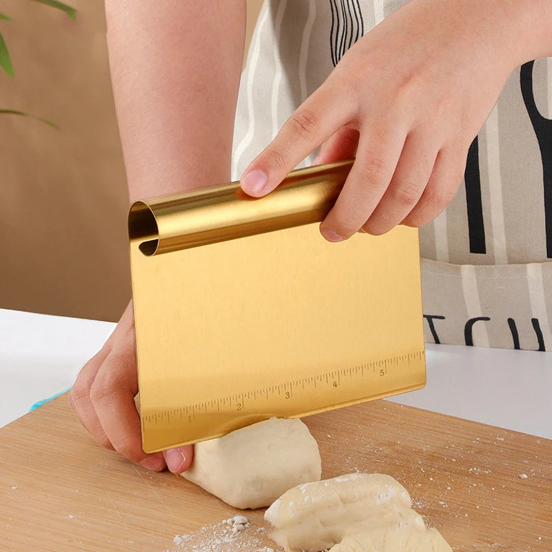 Gold Noodle Cutter Stainless Steel Pastry Dough Cutter Craper with Scale Measurements for Baking Vegetable Toast Sausage