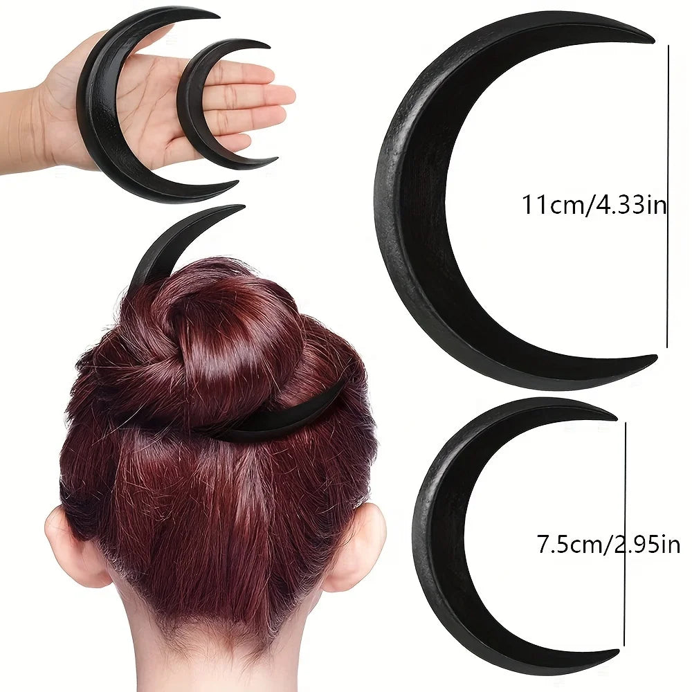 Hemasa Carved Crescent Moon Wooden Hair Stick for Women