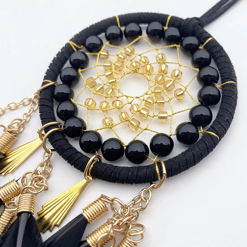 Hemasa Black Feather Wind Chimes  Dream Catcher for Bedroom/ Living Room Hanging Ornaments Car Interior Pendant Festival Gifts