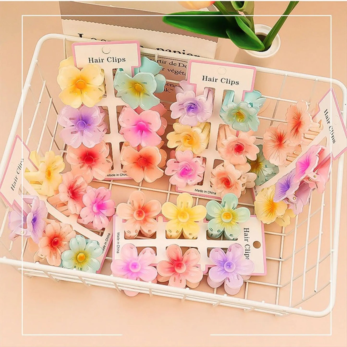 Tejesa 1set/lot 6 pieces of small hibiscus hair clip with gradient color, seaside vacation hair bun magic tool.