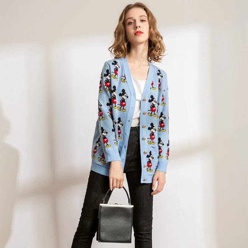 Disney Mickey Knitted Cardigan Japanese Cartoon Sweaters for Women Coat Female Autumn and Winter Loose Wild Thicken Kawaii Tops