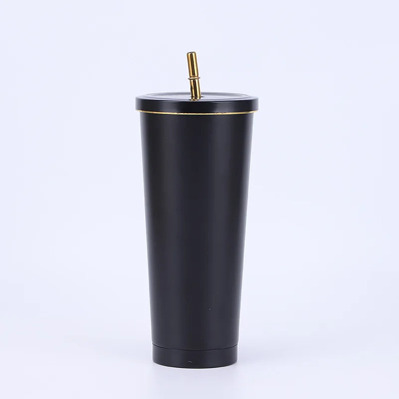 New Vacuum Insulated Mug Stainless Steel Thermos Cup Car Coffee Drinking Cup With Straw