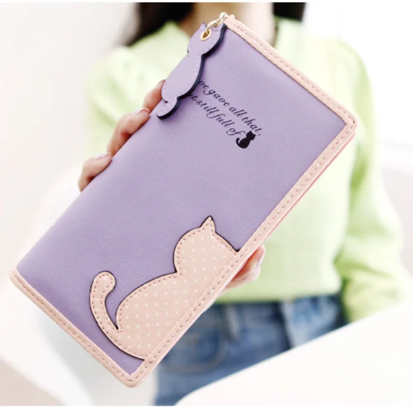 Hemasa  Zip Wallet  Casual  PU Long Large Capacity Coin Purse /Clutch Bag Cute Cat Pattern Wallet