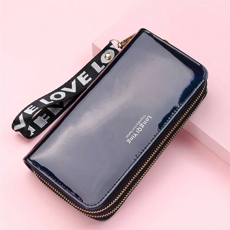 Double Zipper Women's Long Wallet Female Laser Soft PU Leather Coin Clutch Bag Large Capacity Business Card Holder New Arrival