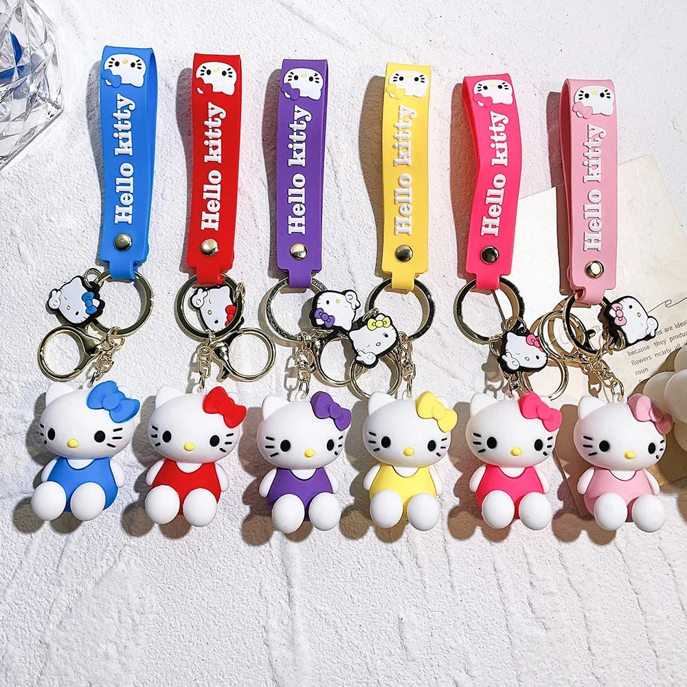 Kawaii Sanrio Hello Kitty Keychain Cartoon Doll Cute Kitty Pvc Key Chain Soft Rubber Car Key Ring Women Bag Pendant Girl Gift