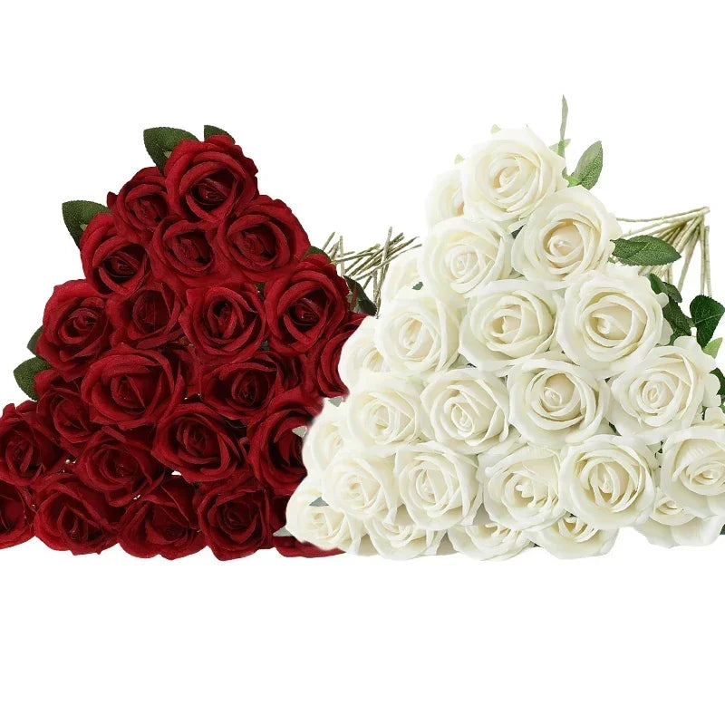Tejesa 50 Pcs Velvet Rose Artificial Rose Flowers Real Touch Fake Roses Florals for Valentine's DIY Wedding Bouquet Party Home Decor