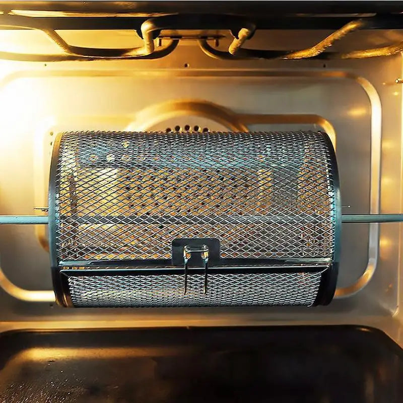 Tejesa Stainless Steel Oven Rotating Round Grill Cage Nuts Coffee Beans Baking Basket for Barbecue Air Fryer Rotisserie Accessories