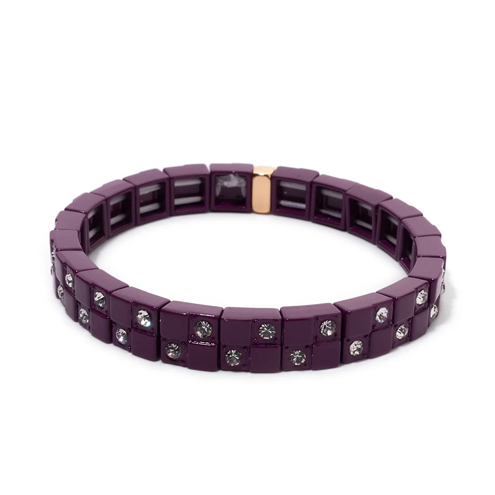 8x8mm Double Zirconia Charms Elastic Beaded Pure Color Bangle For Women
