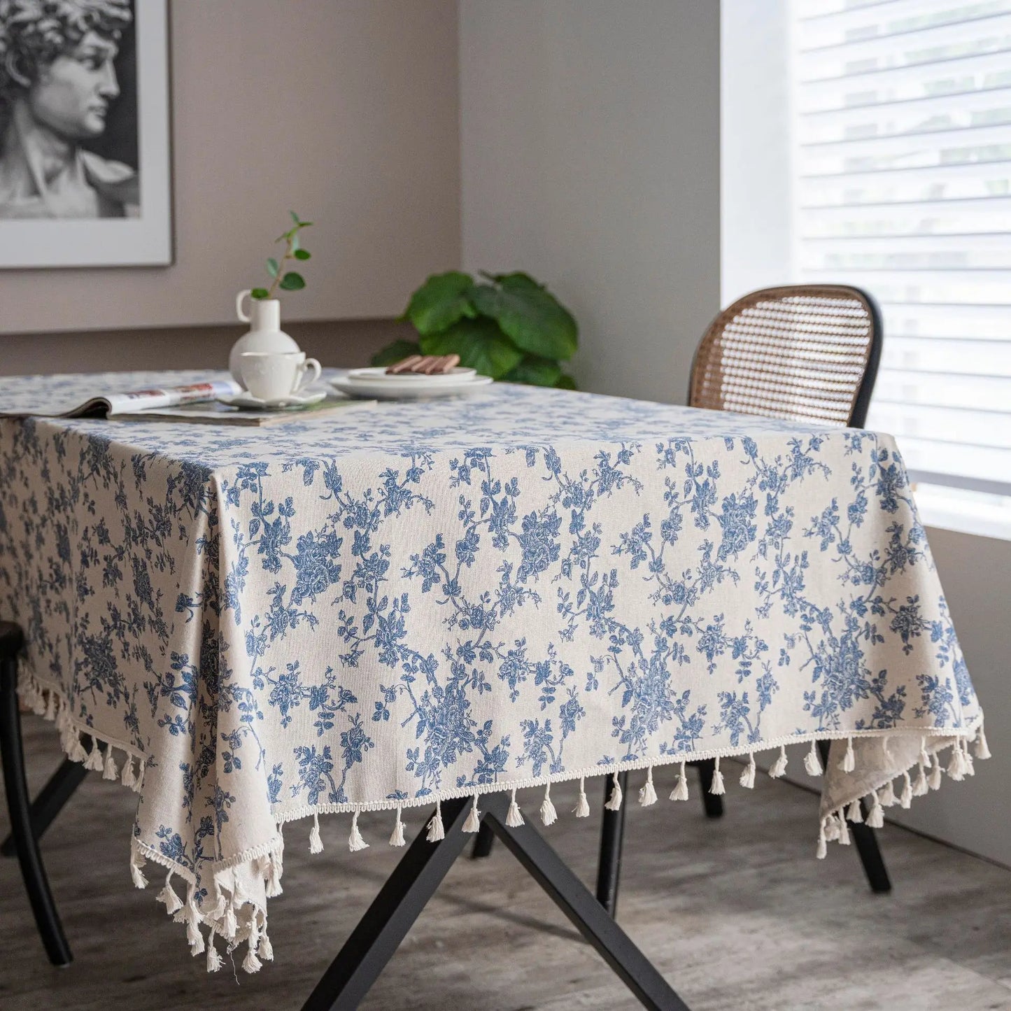 Tejesa Cotton and Linen Printed Dining Table Cloth, Tassel Tablecloth Household Coffee Table Dust Cover Cloth