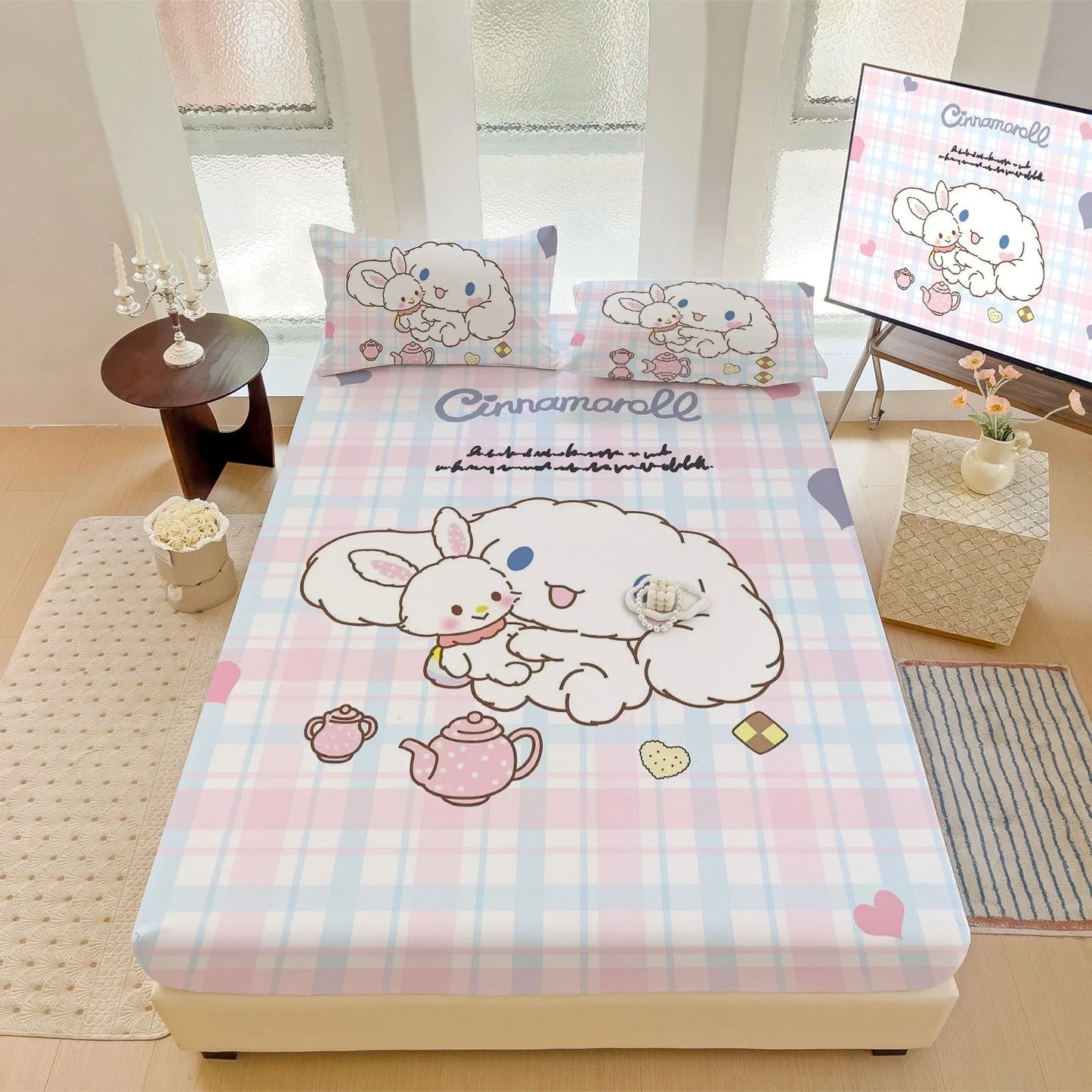 Hemasa  Bed Mattress Cover Cute Cartoon Painted Bed Linen Fitted Sheet For Kids Adult Single Double Size