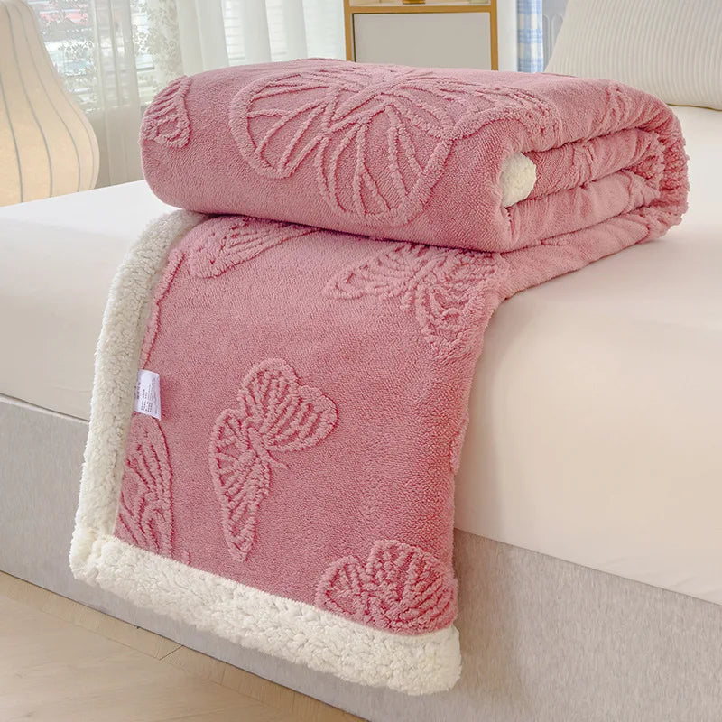Butterfly Jacquard Taf Fleece Blanket with Exquisite 3D Butterfly Thick Warm Faux Lambswool Autumn Winter Blankets for Bed Sofa