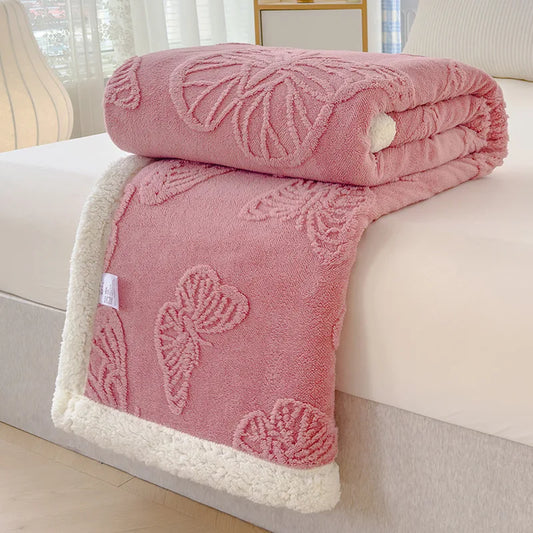 Butterfly Jacquard Taf Fleece Blanket with Exquisite 3D Butterfly Thick Warm Faux Lambswool Autumn Winter Blankets for Bed Sofa