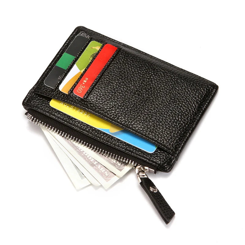 Pu Leather Card Holder Credit Card Wallet Mini Slim Wallet Card & Id Holders Man Business Zipper Coin Purse