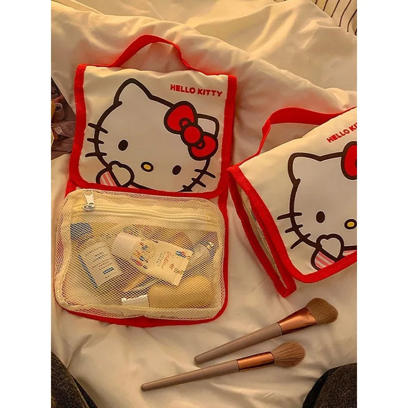 Hello Kitty Large Capacity Foldable Makeup Bag Cute Travel Cosmetic Organizer Portable Toiletry Pouch Girl Christmas Gift
