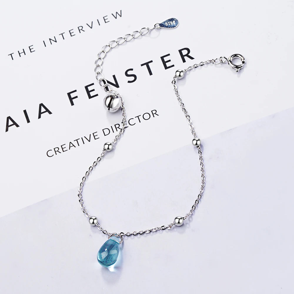 Sweet Blue Crystal Water Drop 925 Sterling Silver Bracelet For Women Gift Pulseira Silver 925 Jewelry S-b208