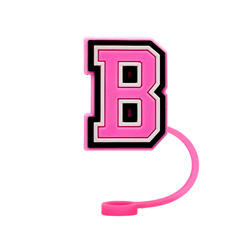 10mm Pink Letter Straw Cover Caps 1PCS Accessories For Cups,Soft Silicone Alphabet Straw Topper Drinkware,Dustproof Straw Caps