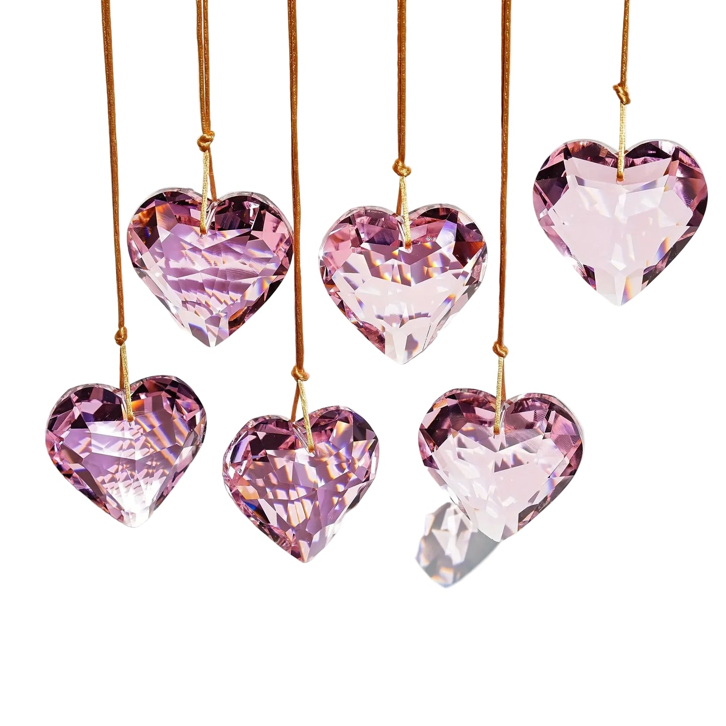 Tejesa 6-piece pink heart-shaped crystal decorations Valentine's Day heart-shaped decorations rainbow hanging crystal ornaments, for wi