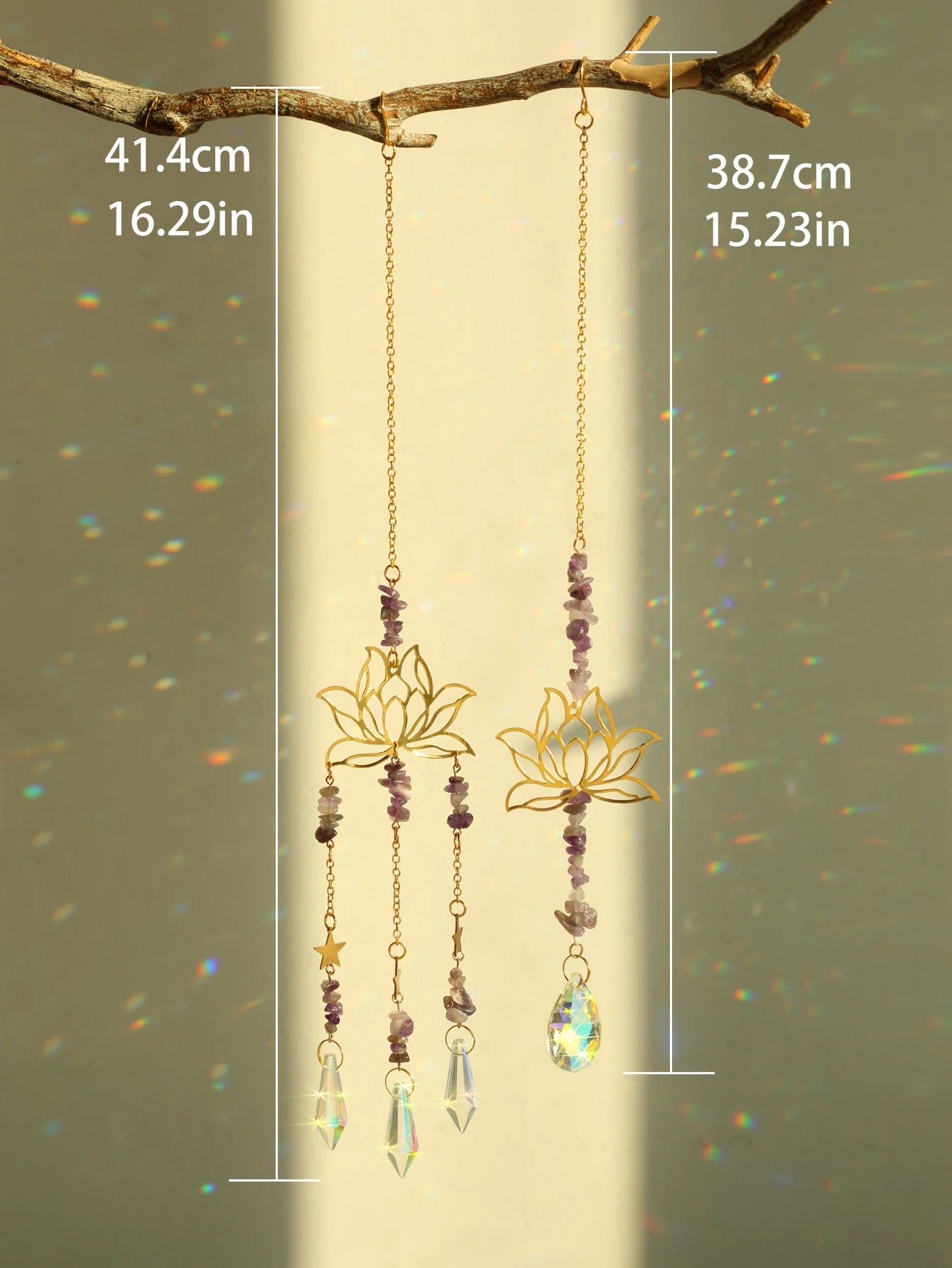 Hemasa 2Pcs Crystal Sun Catcher Lotus Pink Purple Hanging Decor