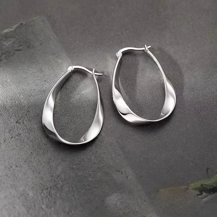 Hemasa  925 Sterling Silver Earrings For Women / Oval Twist Earring Jewellery