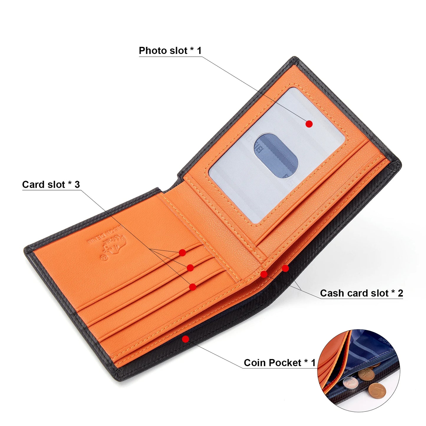 Hemasa  Men's Carbon Fiber Short Wallet Luxury Designer RFID Blocking Card Holder Coins Pocket Purse Gift
