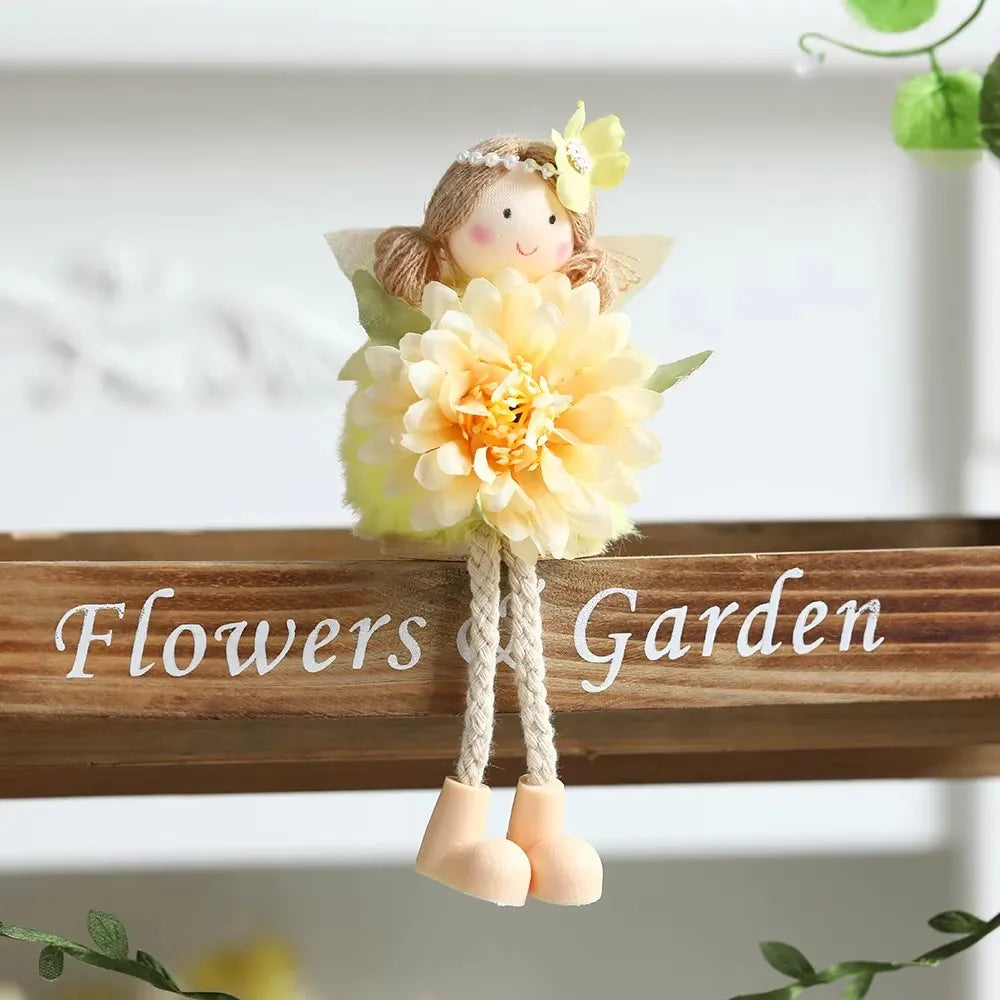 New Plush Flower Fairy Bunny Rabbit Dolls Hanging Ornaments Pink White Yellow Green Kids Girls Gifts Easter Home Decor