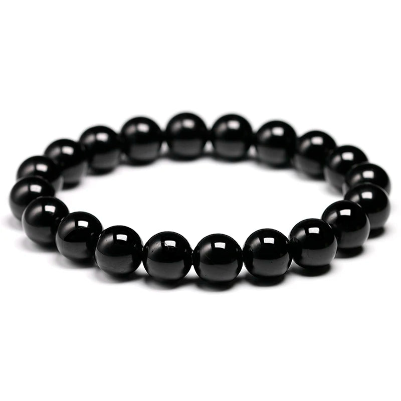 Natural Black Tourmaline Bracelet Stone Beads Bracelet Gem Stone Energy Bracelet Men Yoga Energy Handmade Women Gift
