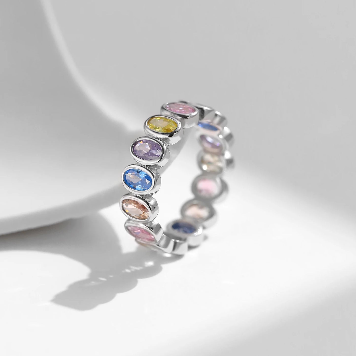 MODIAN 925 Sterling Silver Rainbow Color Cubic Zirconia Rings Luxury Wedding Engagement Rings Band For Women Jewelry