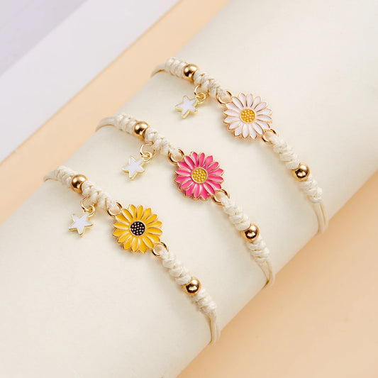 Hemasa Set of 3 Lucky Knot Sunflower Bracelets for Women /Colourful Daisy Flower Bracelet Friendship Jewelry Gifts