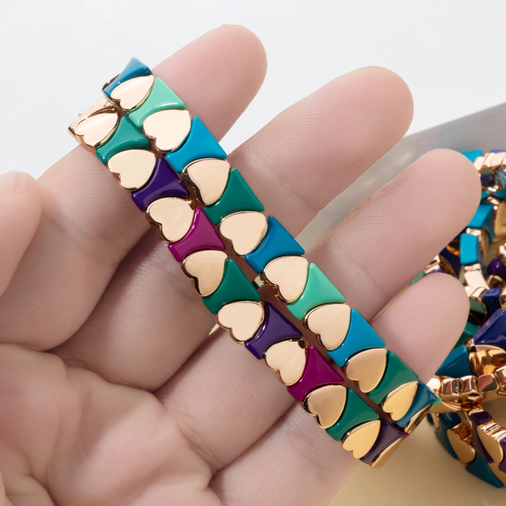 Tejesa Gold Color Heart Shape Bracelets / Elastic Love Bangle For Women Couple Jewelry
