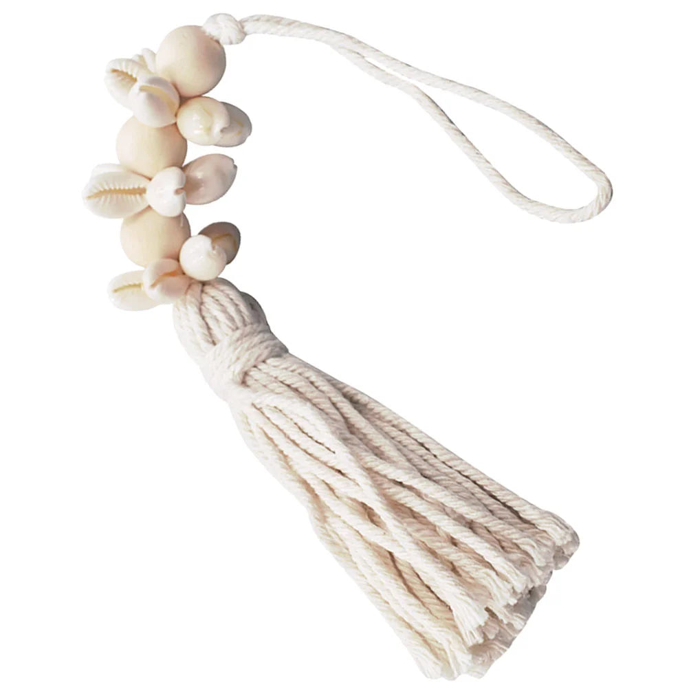 Hemasa 2pcs Seashell Wood Bead Garland Cowrie Shell Bead Garland Tassel Coastal Garland Wall Hanging Accent Home Decor Nautical Farmhouse