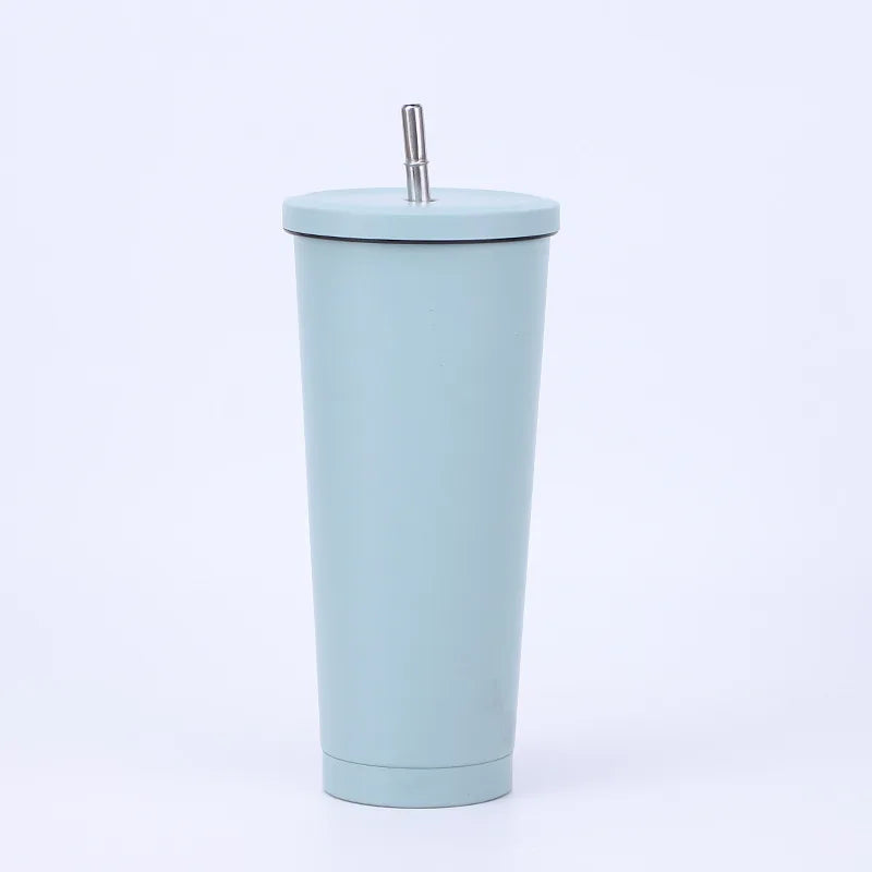 New Vacuum Insulated Mug Stainless Steel Thermos Cup Car Coffee Drinking Cup With Straw