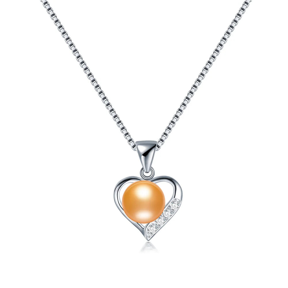 YWYC 9-10mm Natural Freshwater Pearl Love Pendant Necklace for Lover Heart 925 Sterling Silver Chain Necklace 2025 New Arrivals