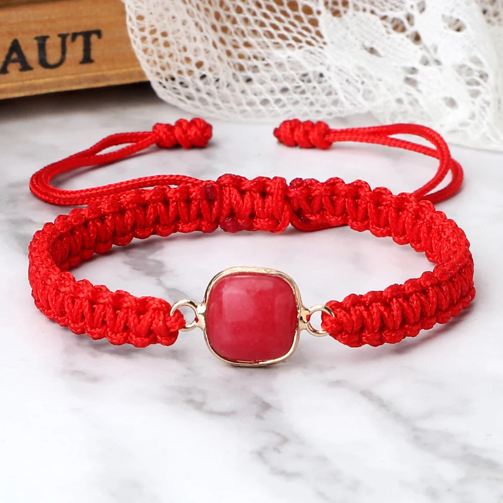 Lucky Red String Bracelets Women Men Lovers' Handmade Braided Rope Natural Stone Pendant Charm Bracelets Friendship Jewelry Gift