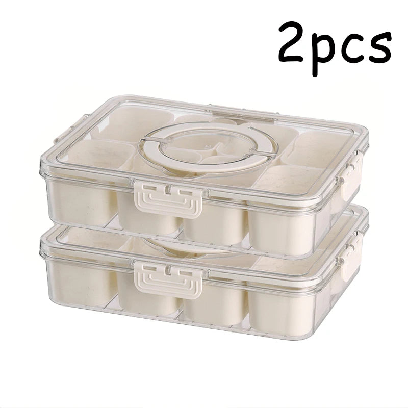 Tejesa 1/2pcs household storage box portable snack fruit box fresh-keeping box spice box cover 8 /4 compartment kitchen.