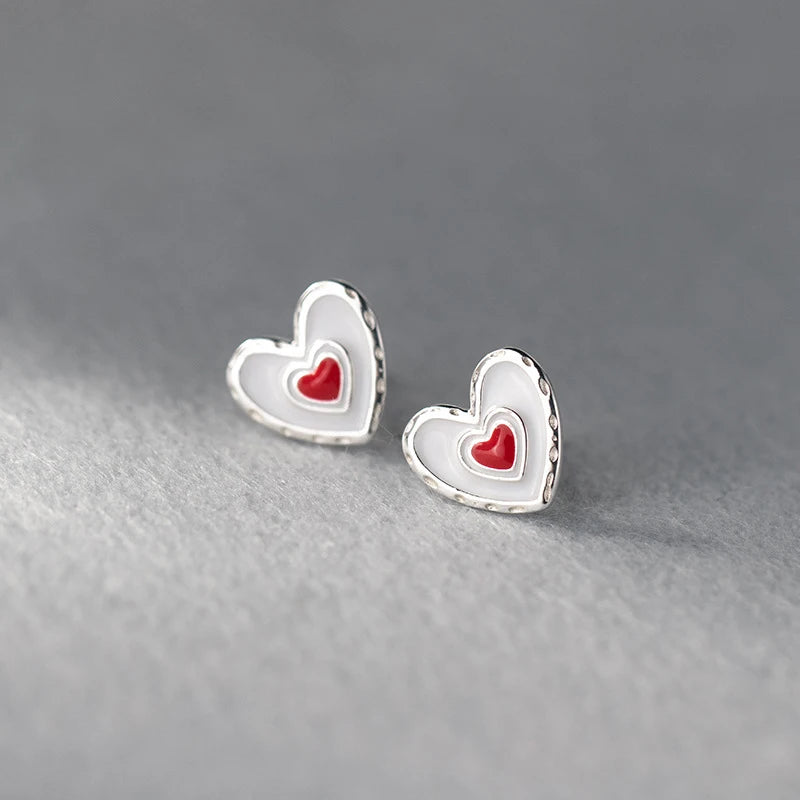 MODIAN Genuine 925 Sterling Silver Cute Layering Heart Stud Earrings For Women 4 Color Delicate Enamel Ear Studs Fine Jewelry