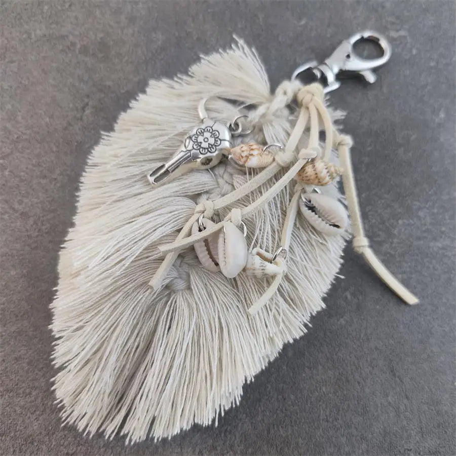 Leather Tassel With Colorful Pompons Handbag Accessorise Boho Style Keychains For Women Keyring Jewelry