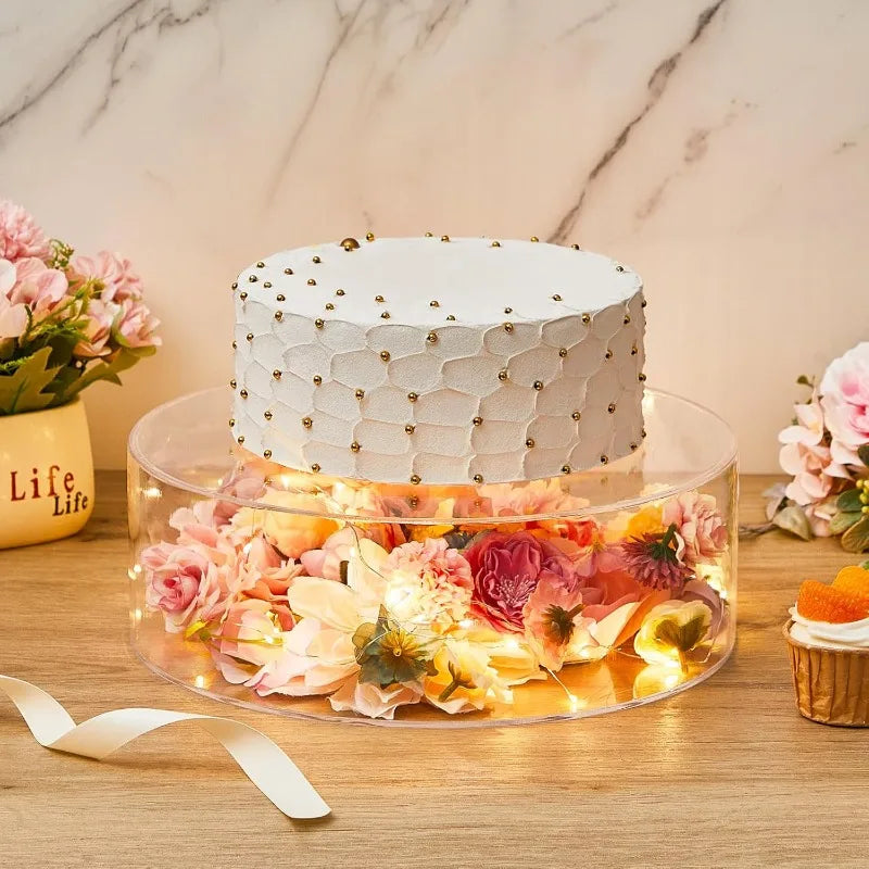 Acrylic Fillable clear Cake Stand for wedding Birthday Party Baby Show Cheesecake Chocolate MoussePastry Display Box With lights