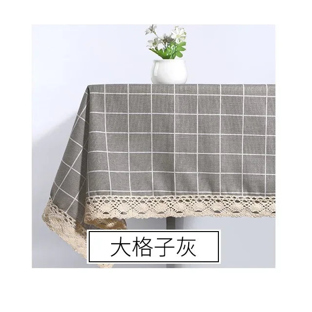Tablecloth, Washable Cotton Linen Fabric Tassel Table Cloth Dust-Proof Embroidery Table Cover for Kitchen Dinning Farmhouse