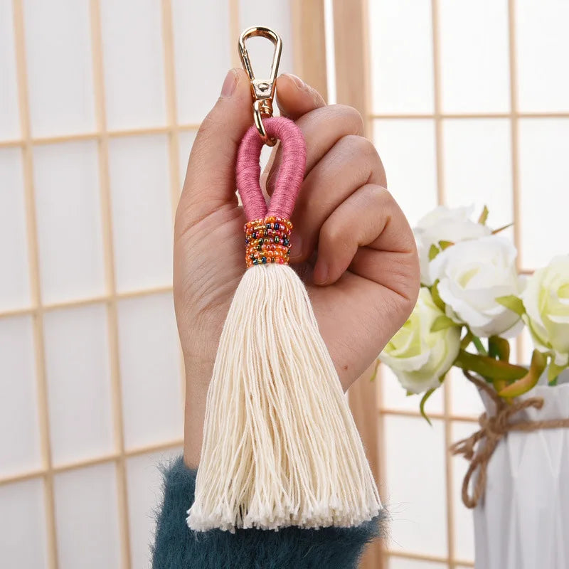 Hemasa   Hand Woven Key Chain Millet Bead Accessories Tassel Key Chain Bag Pendant Accessories Jewelry Dropshipping
