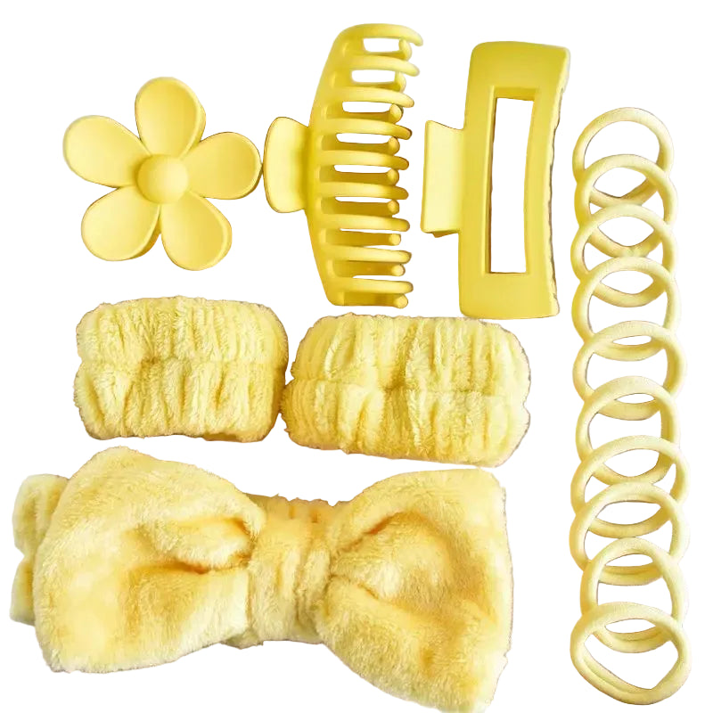 Tejesa 16pcs set with soft headband, bow, face wash and washing strap, large matte matte matte, grip clip, elastic headband