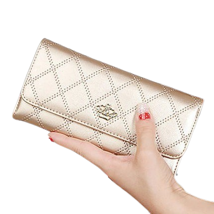 Hemasa Black Long Wallets for Women/ PU Leather Diamond Pattern Purse Card Holder Crown Buckle