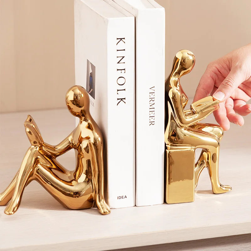 Hemasa Modern 1Set/2Pcs Ceramic Girl Figure Book Block Book Shelf Stopper Holder Bookend Home Desktop Study Room Ornament Sculpture