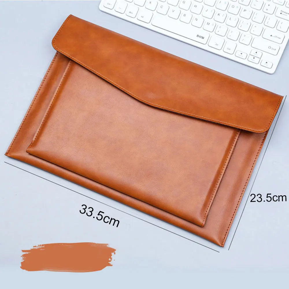 A4 Leather File Folder Large Capacity Document Bag Business Briefcase Magnetic Button Waterproof Laptop Cases Office Organizer