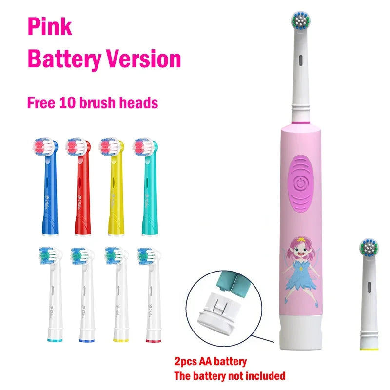 Child Electric Toothbrush Colorful Cartoon Rounded Vibrate Heads Soft Bristle Teeth Brush Gum Care Battery Power 3-15 Years Old
